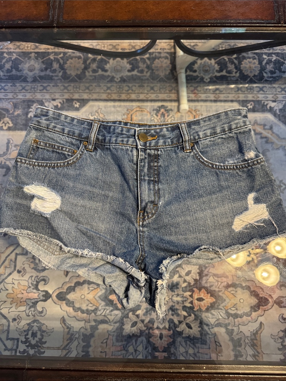 Billabong Light Blue Distressed Denim Cutoff Shorts